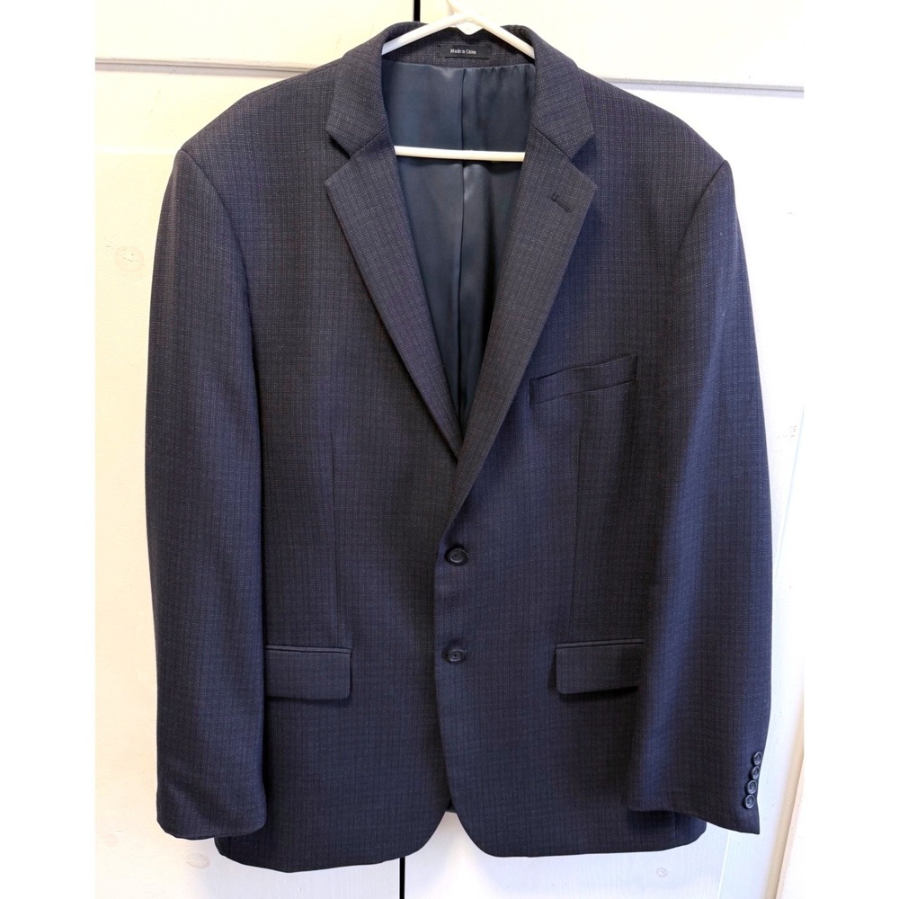 Pronto Uomo Platinum Mens 48 Long Navy Blue 100% Wool Textured 2 Button Blazer